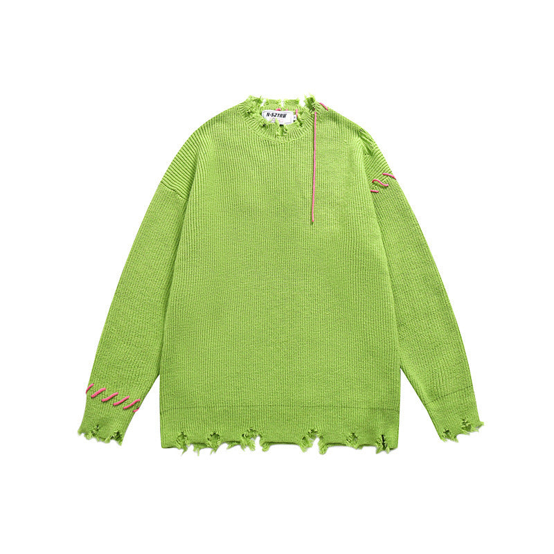 Unisex Oversize Grobstrick-Pullover mit Destroy-Effekt und Ziernähten Shop Nory