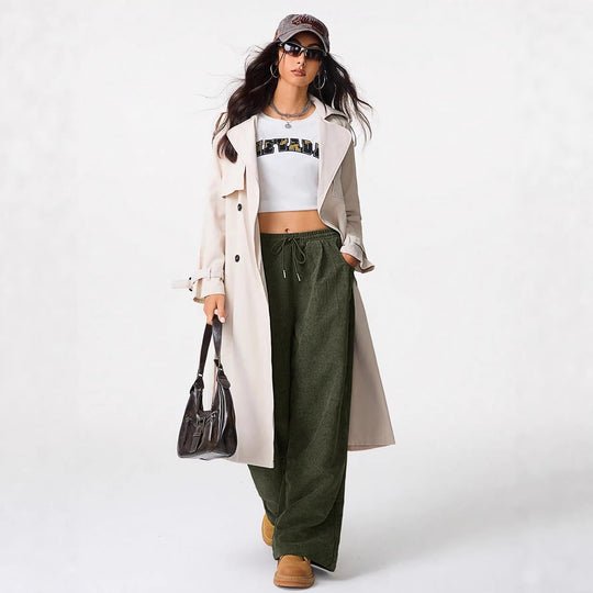 Damen Weite Cordhose aus Feincord mit hohem Elastikbund Shop Nory