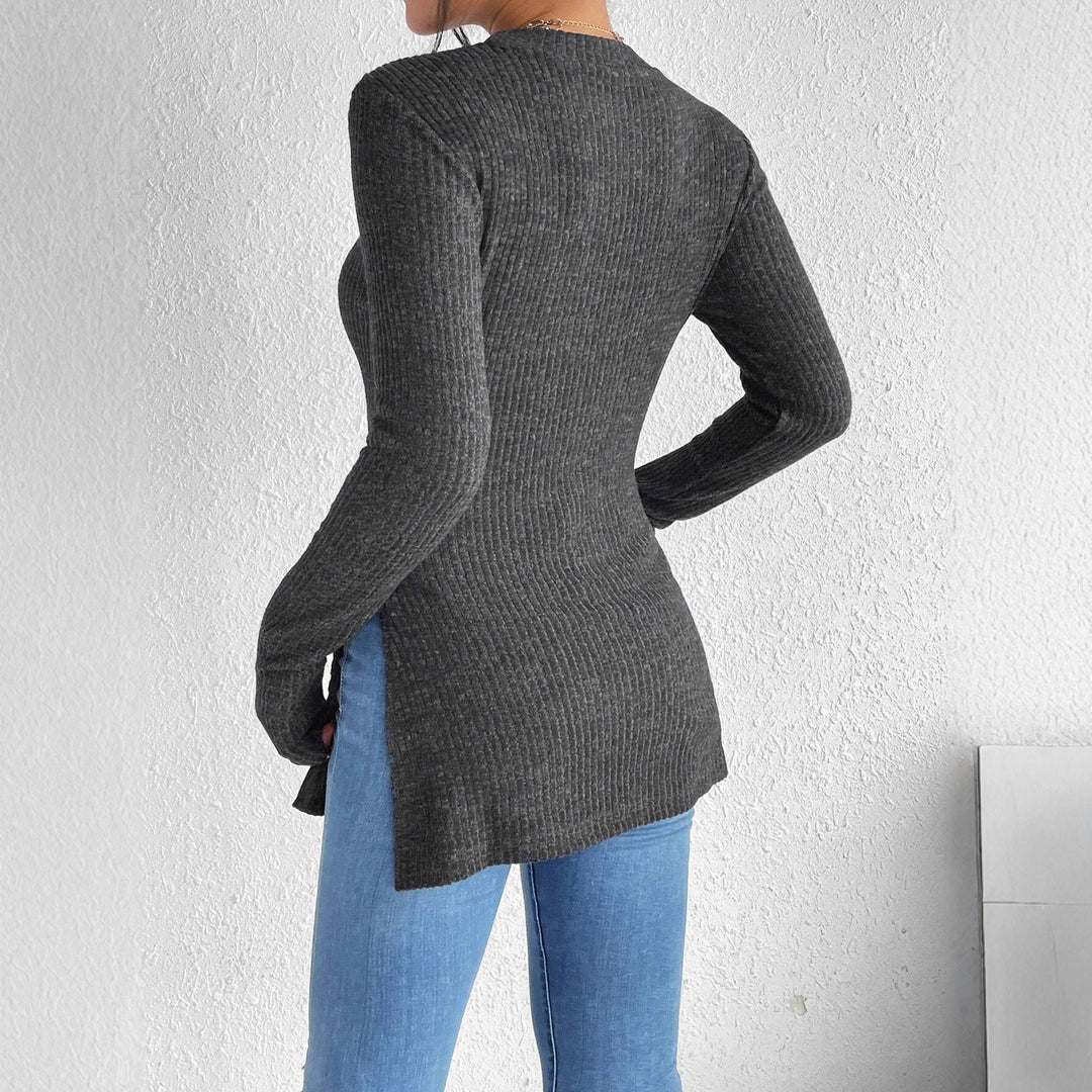 Damen Rippstrick-Langarmshirt mit Seitenschlitz und figurbetontem Schnitt Shop Nory