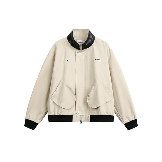 Unisex Kurz geschnittene Boxy-Bomberjacke mit Kontrastkragen und großen Pattentaschen Shop Nory