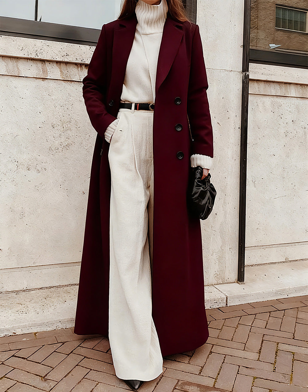 Damen Eleganter Wollmantel mit doppelter Knopfleiste und tiefen Taschen