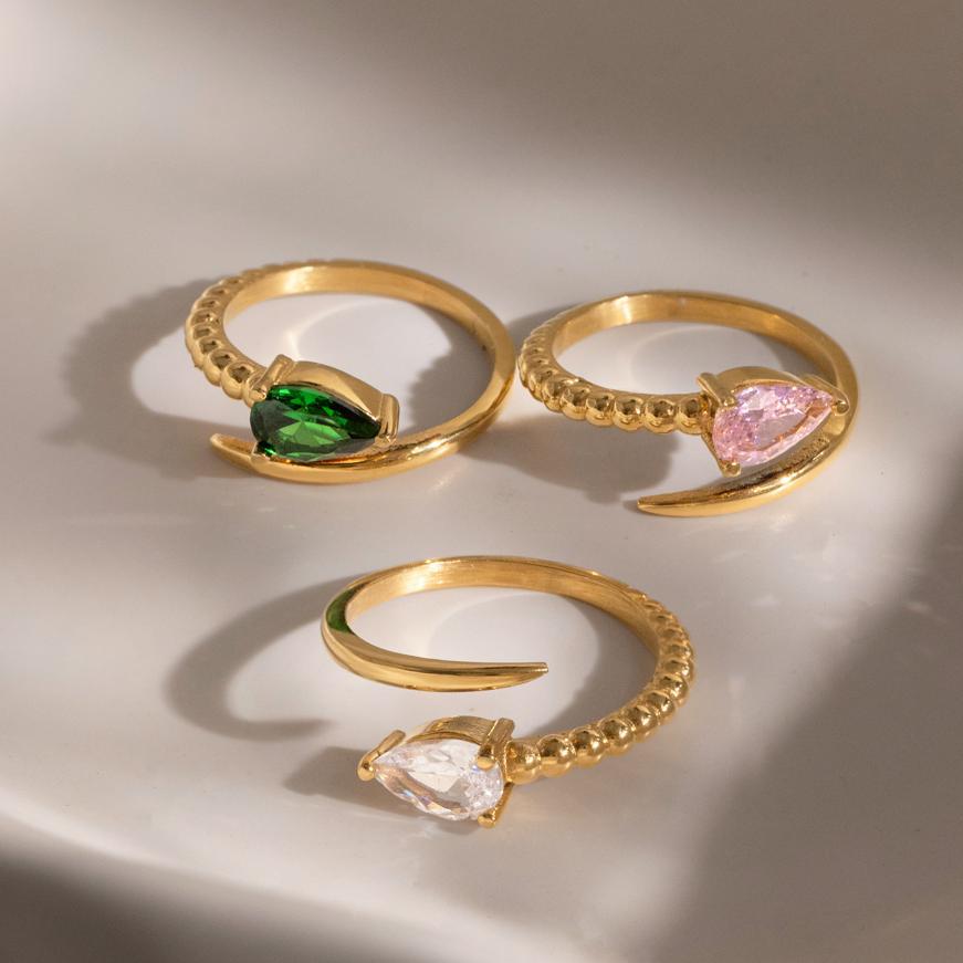 Damen eleganter und hypoallergener Ring mit grünem Stein Shop Nory