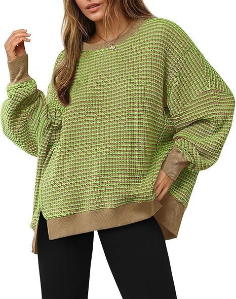 Damen Gestreifter Oversize-Sweater mit Rundhalsausschnitt und Seitenschlitzen Shop Nory