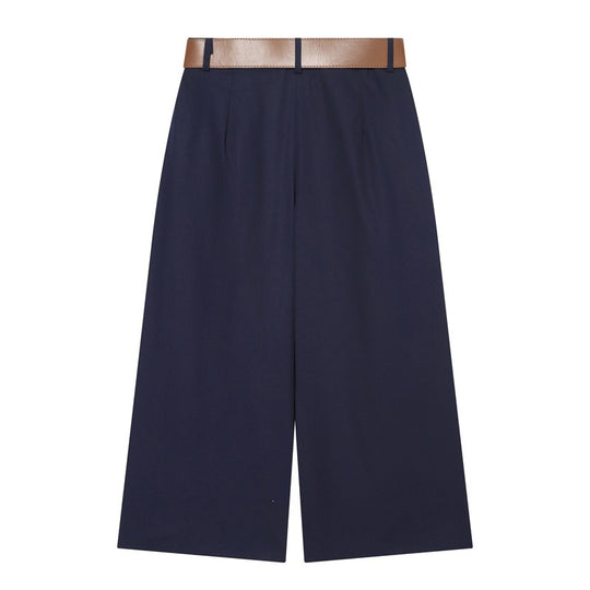 Damen Hochtaillierte Culotte-Hose mit weitem Bein, Kellerfalten und Rundbuckel-Gürtel Shop Nory