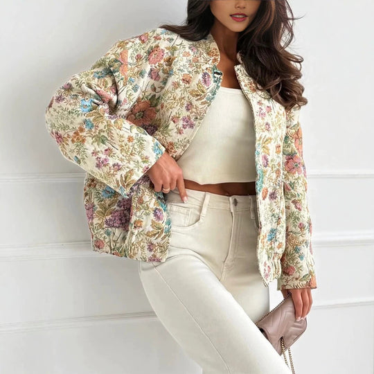 Damen Florale Jacquard-Steppjacke mit Stehkragen und elastischem Saum Shop Nory