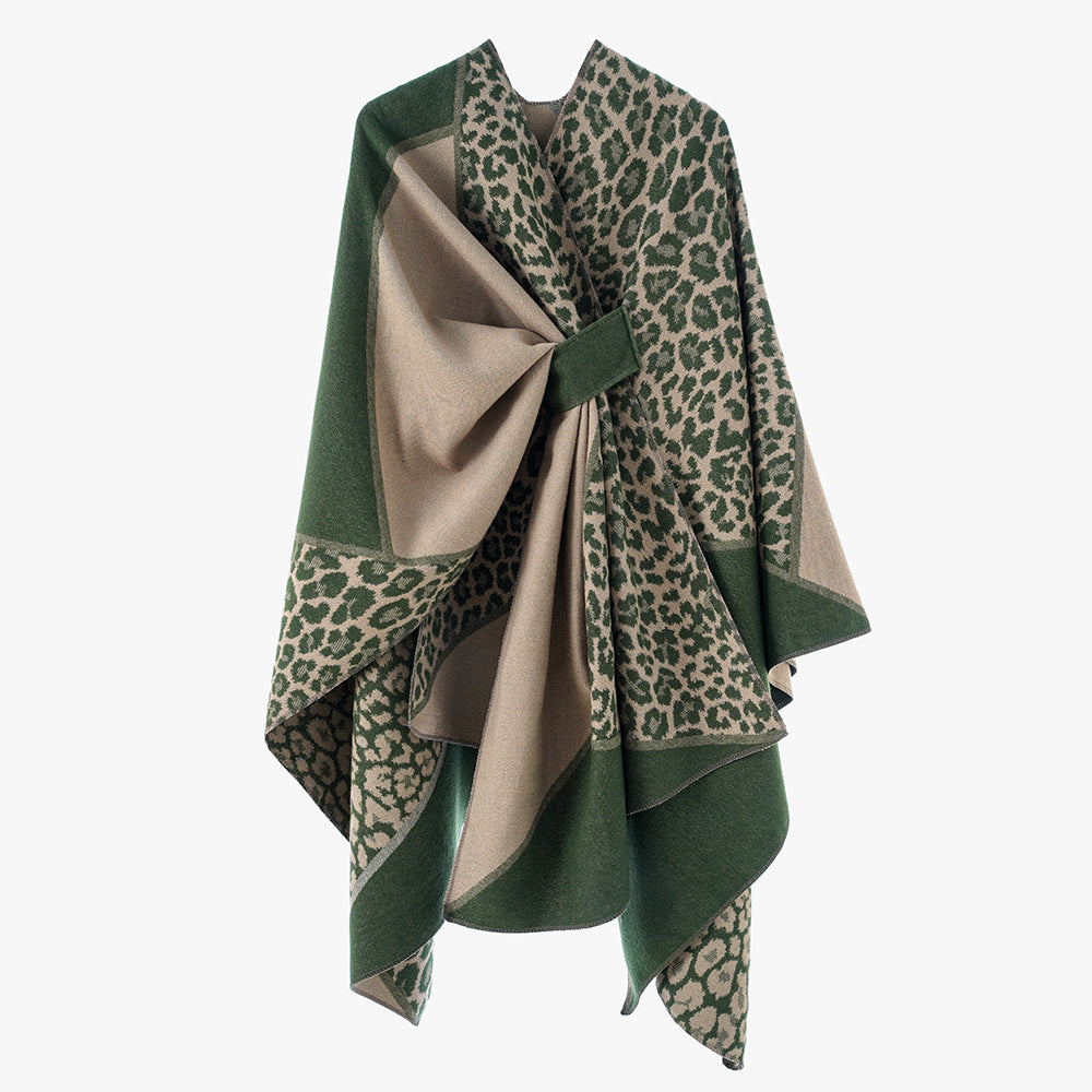 Damen Jacquard-Poncho mit Leopardenmuster und Wollmix-Überwurf Shop Nory