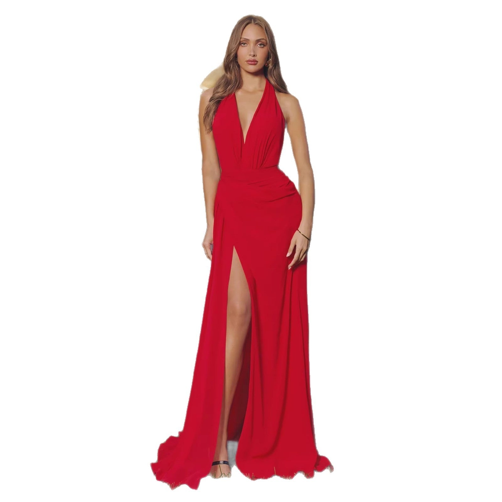 Damen Elegantes Abendkleid mit fließendem Stoff und raffiniertem V-Ausschnitt Shopnory