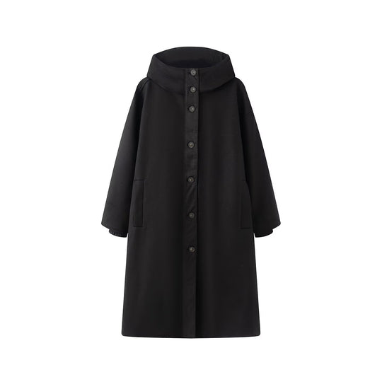 Damen Oversize Wollähnlicher Mantel mit Kapuze und Knopfleiste Shop Nory