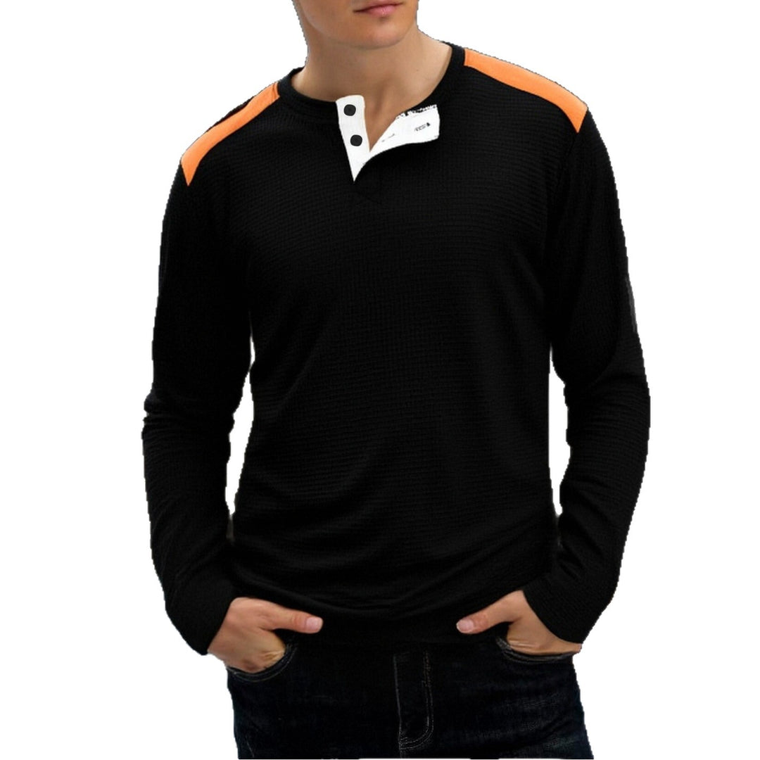 Herren strukturiertes Henley-Langarmshirt mit Stehkragen, Schulterpaspel und Waffelstruktur Shop Nory