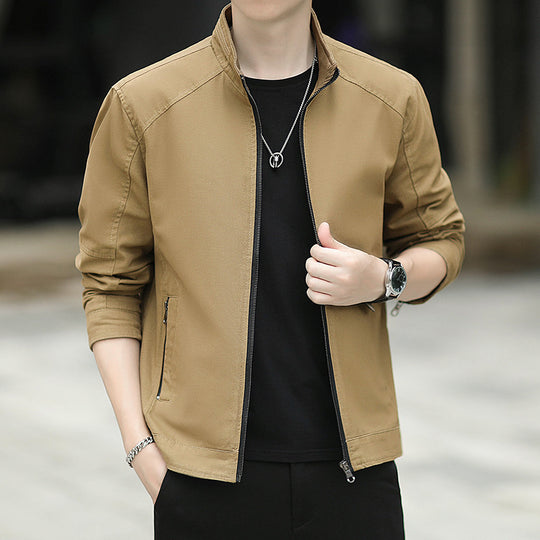 Herren Minimalistische Utility-Übergangsjacke aus Baumwoll-Canvas mit Stehkragen und Reißverschlusstaschen Shop Nory