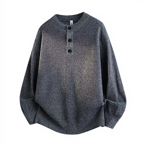Unisex Oversized Rippen-Henley-Pullover mit verlängertem Rückensaum und 3-Knopf-Leiste Shop Nory