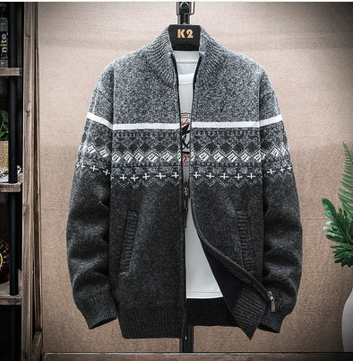 Herren Strickjacke mit nordischem Muster und modischem Reißverschluss