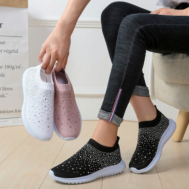 Damen Strick-Slip-On-Sneaker mit elastischem Schaft und Ziersteinen Shop Nory