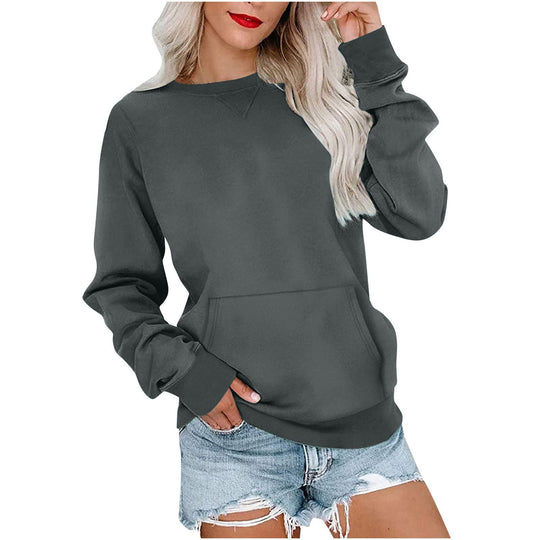 Damen Lockeres Sweatshirt mit Rundhalsausschnitt und Kängurutasche Shop Nory