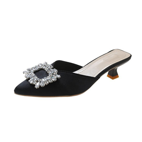 Damen elegante Slingback-Mules mit funkelndem Schmuckdetail