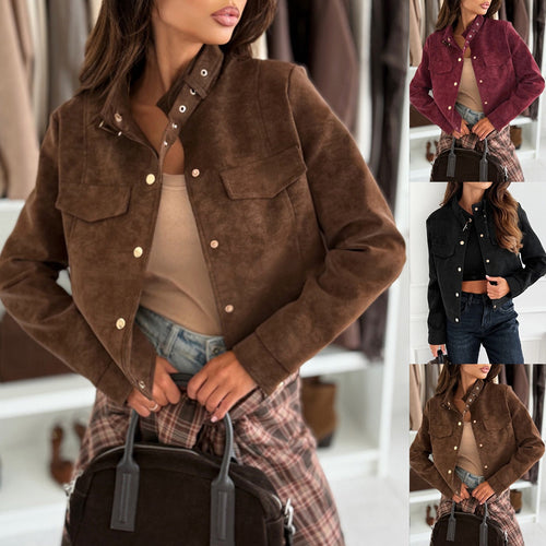 Damen elegante Jacke aus weichem Wildleder mit Knopfdetails