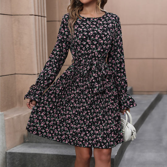 Damen Midikleid mit plissiertem Rock, Tunnelzug-Taille und Volantmanschetten Shop Nory