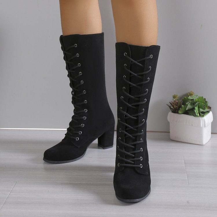 Damen Elegante Schnürstiefel mit hohem Absatz und modischem Design
