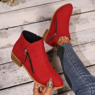 Damen elegante Kurzstiefel in Wildlederoptik mit seitlichem Zipper und dekorativer Quaste Shop Nory