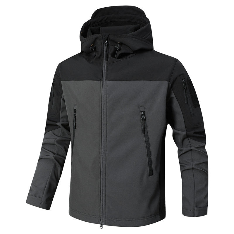 Herren Softshell-Outdoorjacke mit taktischer Ärmeltasche, verstellbarer Kapuze und wasserabweisender Membran Shop Nory