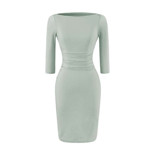 Damen Figurnahes Midikleid mit U-Boot-Ausschnitt, dreiviertelärmeln und geraffter Taille Shop Nory