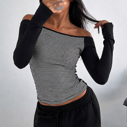 Damen nan figurnahes Raglan-Langarmshirt mit feinem Streifenjersey, schmaler Taille und elastischem Stretchmaterial Shop Nory