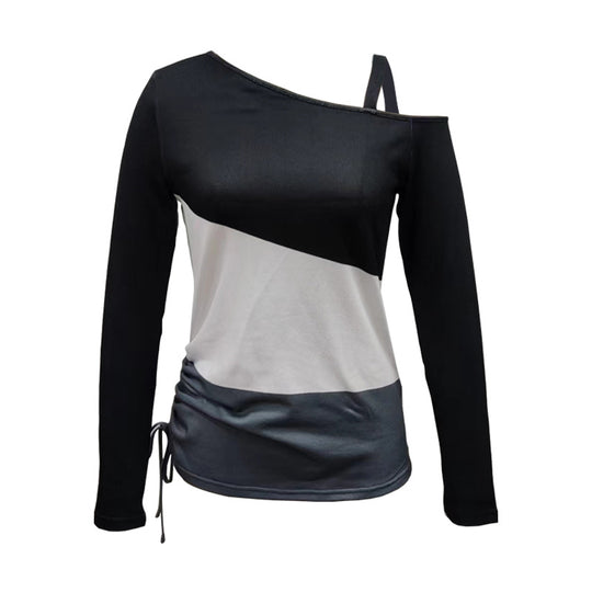 Damen Asymmetrisches One-Shoulder Longsleeve mit Drapierung und Kordelzug Shop Nory