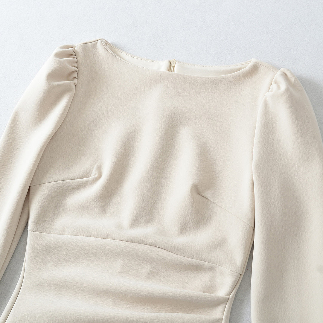 Damen Figurbetontes Midikleid mit geraffter Wickeloptik und langen Ärmeln Shop Nory