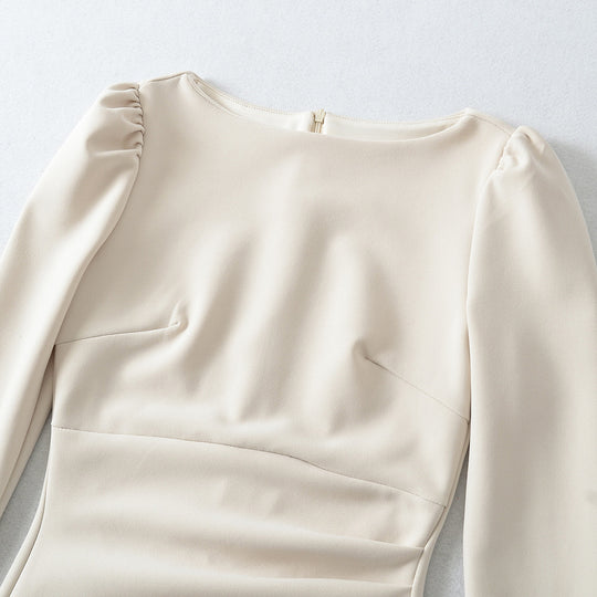 Damen Figurbetontes Midikleid mit geraffter Wickeloptik und langen Ärmeln Shop Nory