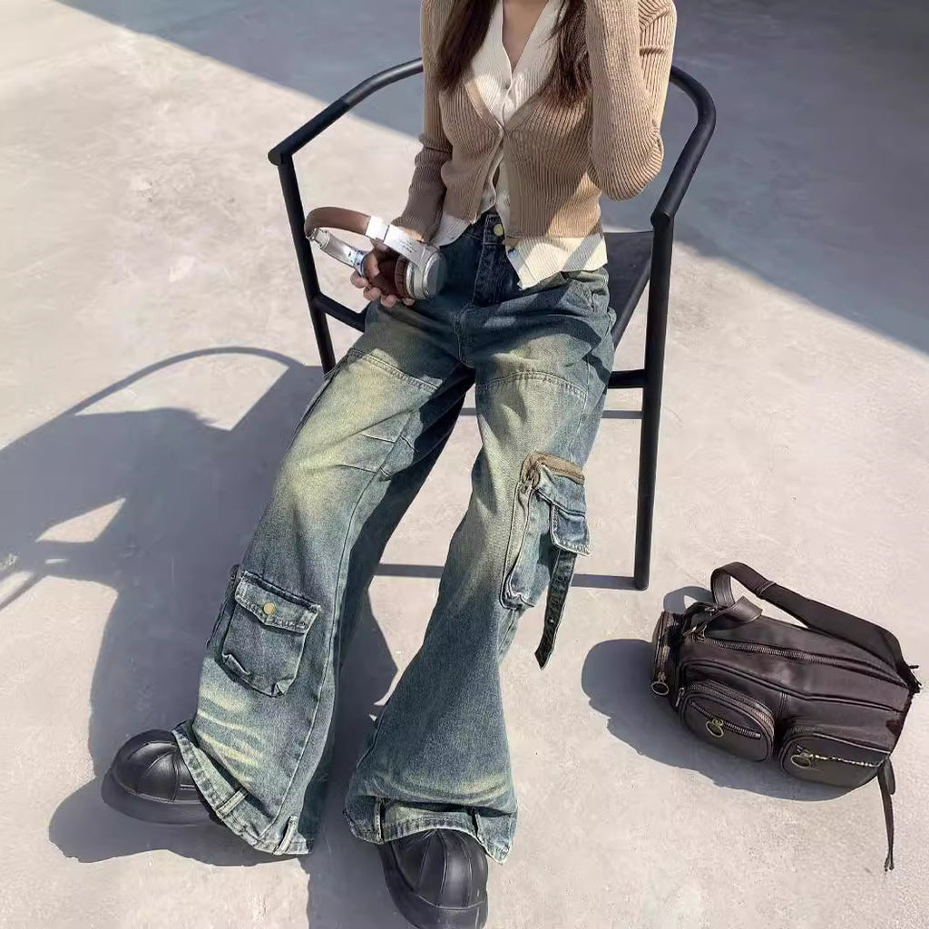 Damen Cargo-Jeans im lässigen Oversized-Stil mit praktischen Taschen und modischen Akzenten Shopnory