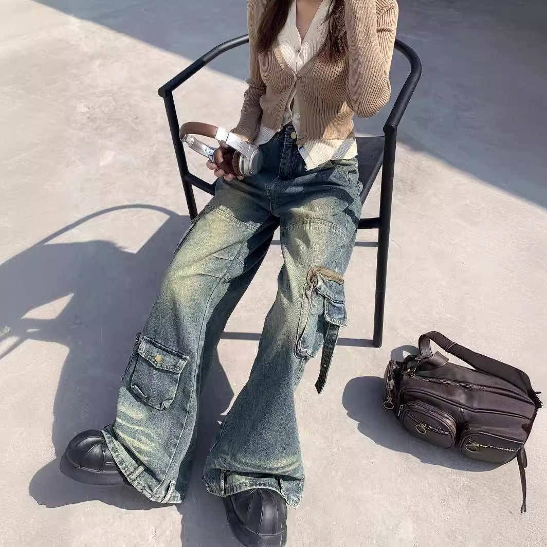 Damen Cargo-Jeans im lässigen Oversized-Stil mit praktischen Taschen und modischen Akzenten Shopnory
