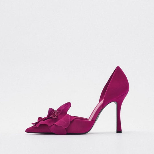 Damen Spitz zulaufende Abend‑D'Orsay‑Pumps mit handgefertigter 3D‑Blütenapplikation und sculpted Stiletto Shop Nory