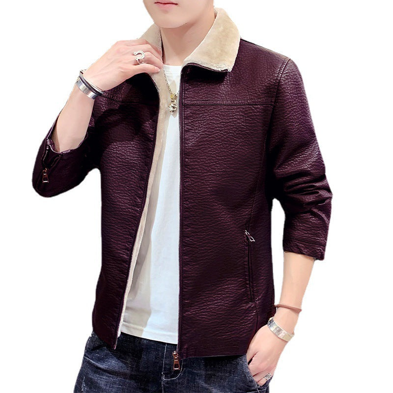 Herren schmal geschnittenes Kunstleder Blouson mit strukturiertem Finish und Teddykragen Shop Nory