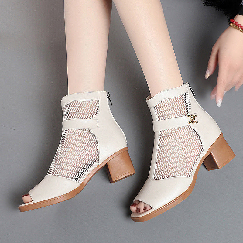 Damen Modische Ankle Boots mit luftiger Netzstruktur und eleganter Schnalle