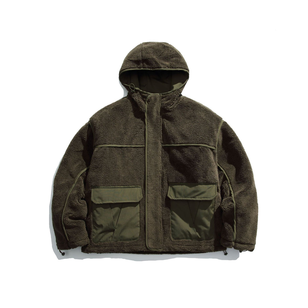 Unisex Gefütterte Fleece-Utility-Jacke mit Kapuze und XXL-Pattentaschen Shop Nory