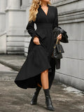 Damen Maxikleid mit elegantem V-Ausschnitt und voluminösen Ärmeln