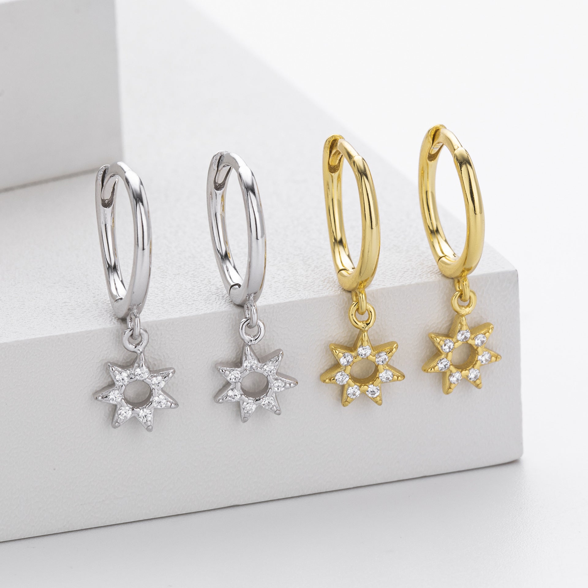 Damen Ohrhänger mit funkelndem Sternmotiv aus hochwertigem 925 Sterling Silber Shop Nory