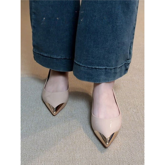 Damen Spitz zulaufende Pumps mit Leo-Veloursoptik und metallischer Kappenspitze Shop Nory