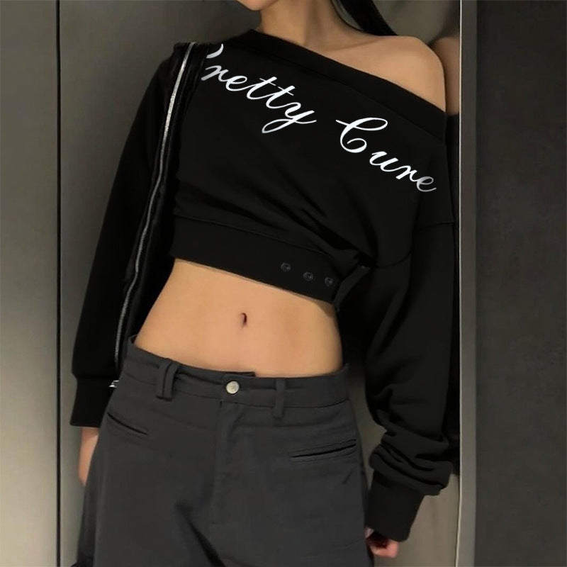 Damen kurzes Off-Shoulder-Sweatshirt mit asymmetrischem Ausschnitt und gerafftem Ärmel Shop Nory