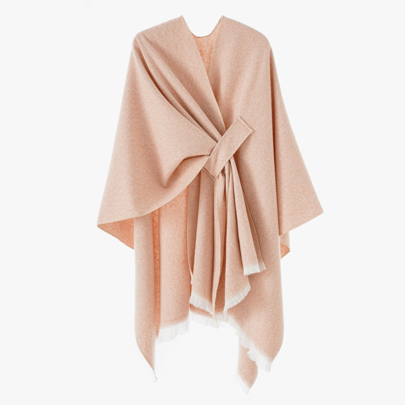 Damen Wollmix-Umhang mit Bindeschlaufe und Fransensaum Shop Nory