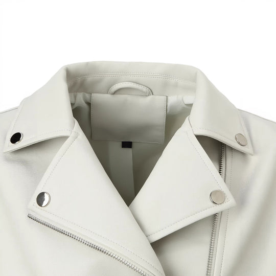 Damen Kurze Biker‑Lederjacke mit Fransenärmeln und asymmetrischem Reißverschluss Shop Nory