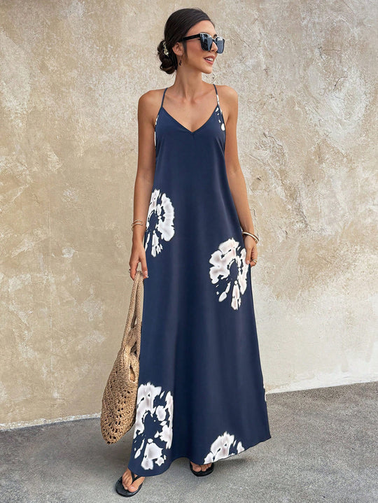 Damen Fließendes Maxikleid mit Spaghettiträgern, V-Ausschnitt und sommerlicher Leinenoptik Shop Nory