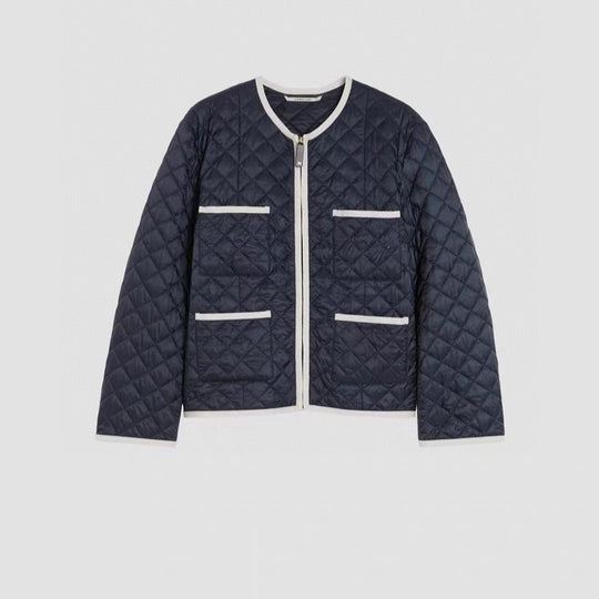 Damen Leicht gesteppte Kurzjacke ohne Kragen mit Kontrastpaspel und durchgehendem Reißverschluss Shop Nory