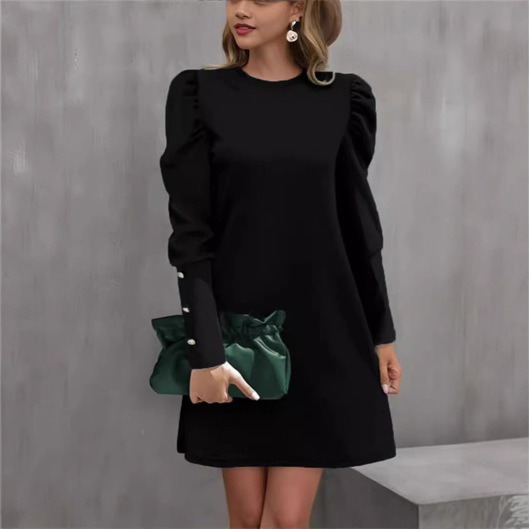 Damen nan Etuikleid mit gerafften Puffärmeln und Perlenmanschetten Shop Nory