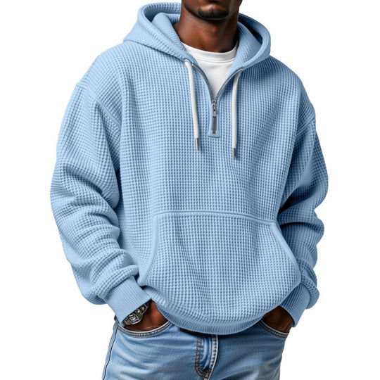 Herren Waffelstrick Halfzip-Kapuzenpullover mit Kängurutasche Shop Nory