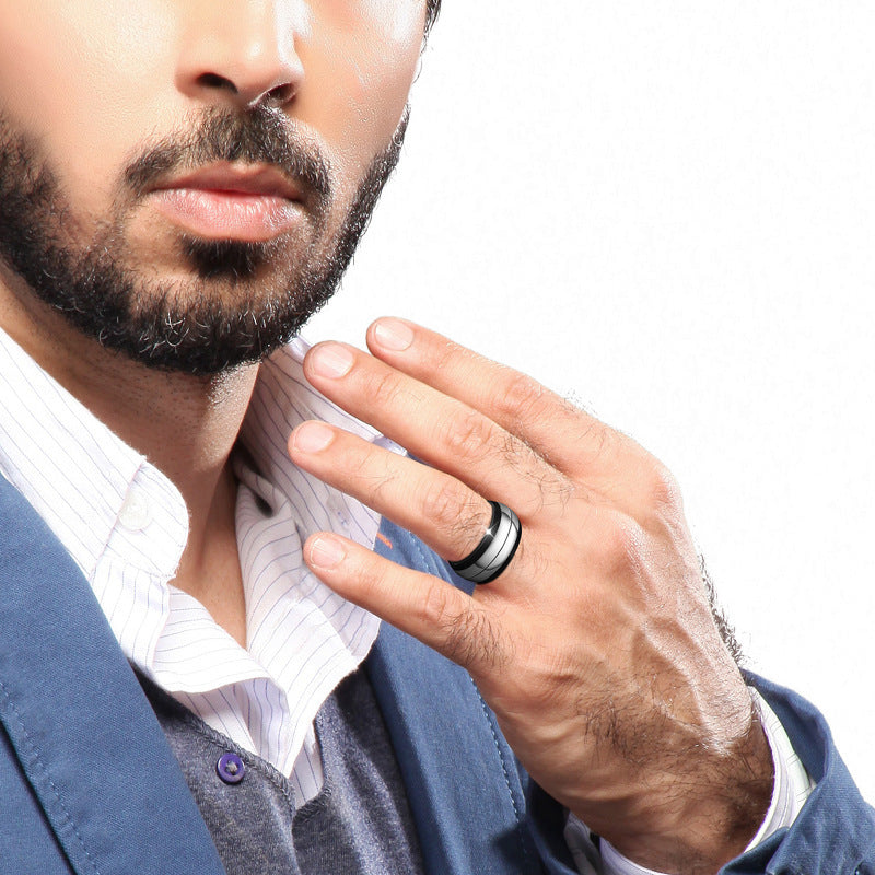 Herren modischer Edelstahlring mit eleganter Schwarz-Weiß-Optik Shop Nory