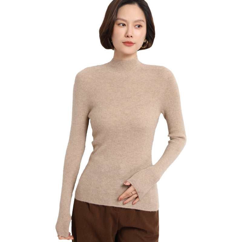 Damen Schlanker Feinstrick-Stehkragenpullover mit extrafeiner Rippenstruktur und Kaschmir‑Look Shop Nory