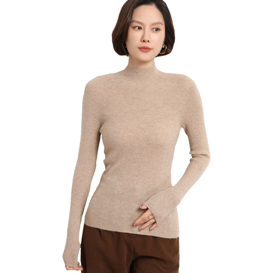 Damen Schlanker Feinstrick-Stehkragenpullover mit extrafeiner Rippenstruktur und Kaschmir‑Look Shop Nory