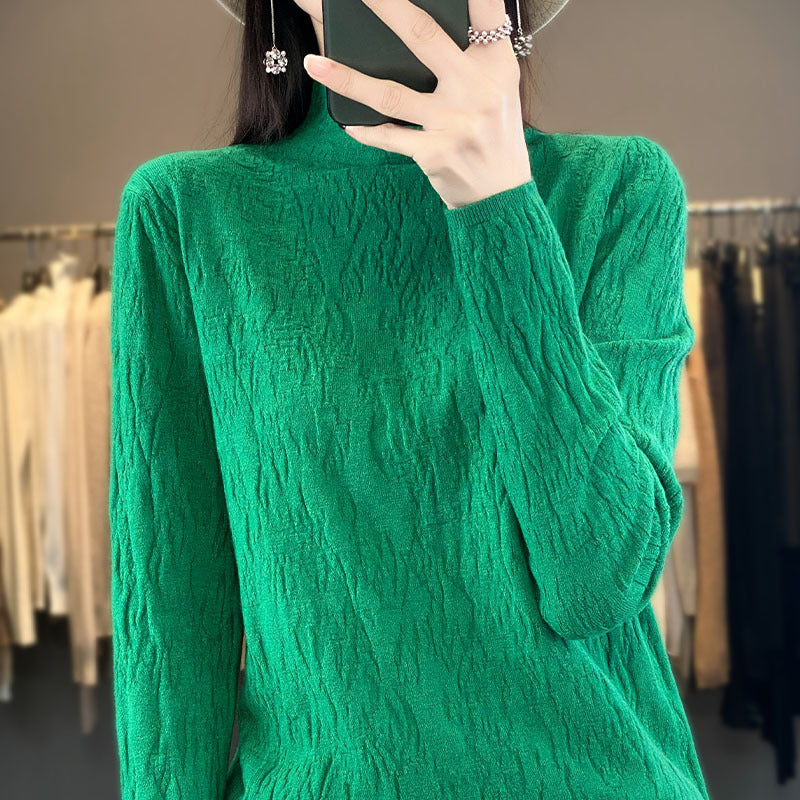 Damen Strukturierter Feinstrick-Pullover mit kurzem Stehkragen und Crinkle-Optik Shop Nory
