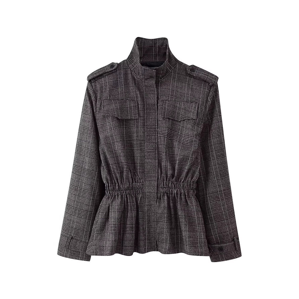 Damen Taillierte Übergangsjacke mit Tunnelzug-Taillierung und Stehkragen Shop Nory